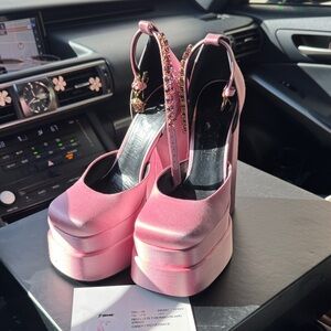 Versace Pink Satin Platform Sandals